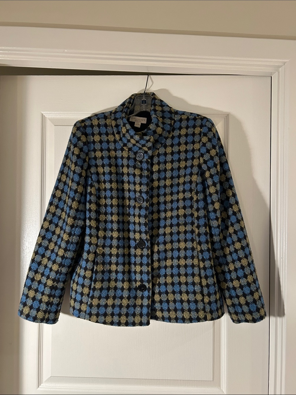 Appleseed's Blue, Black & Tan Checked Pea Coat